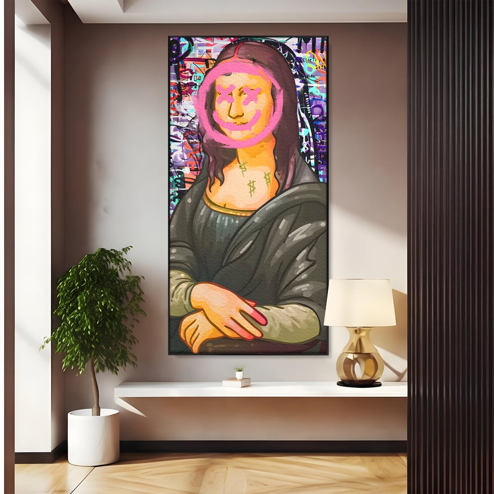 Tablou canvas cu tablou canvas cu mona lisa pop art, in rama de aluminiu negru